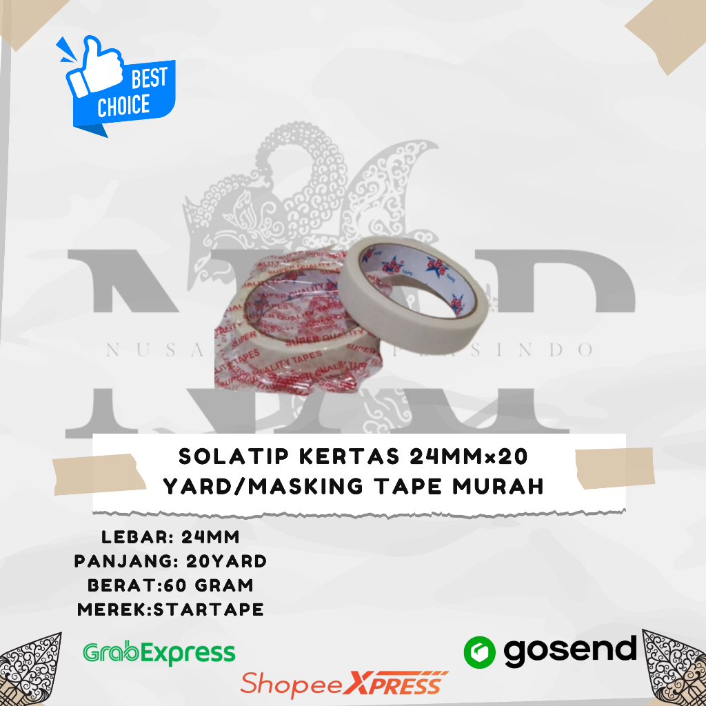 

SOLATIP KERTAS 24MM×20 YARD/MASKING TAPE MURAH