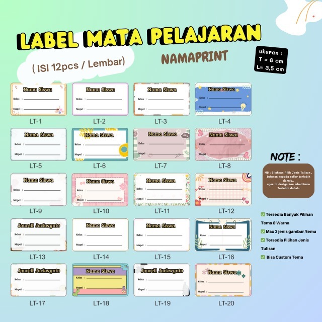 

Sticker Label Mata Pelajaran Sekolah ( Nama Print ) 12pcs/set