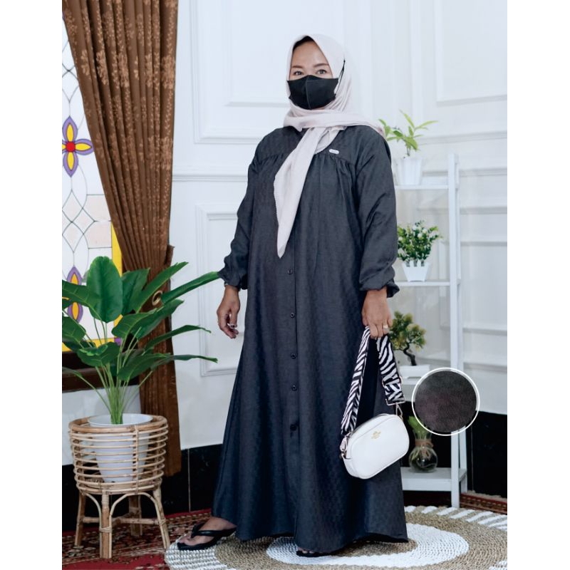 Gamis Bunda Elegan Warna Hitam Model Busui Kancing Depan Gamis Rayon Dobby Premium Terlaris Gamis Po