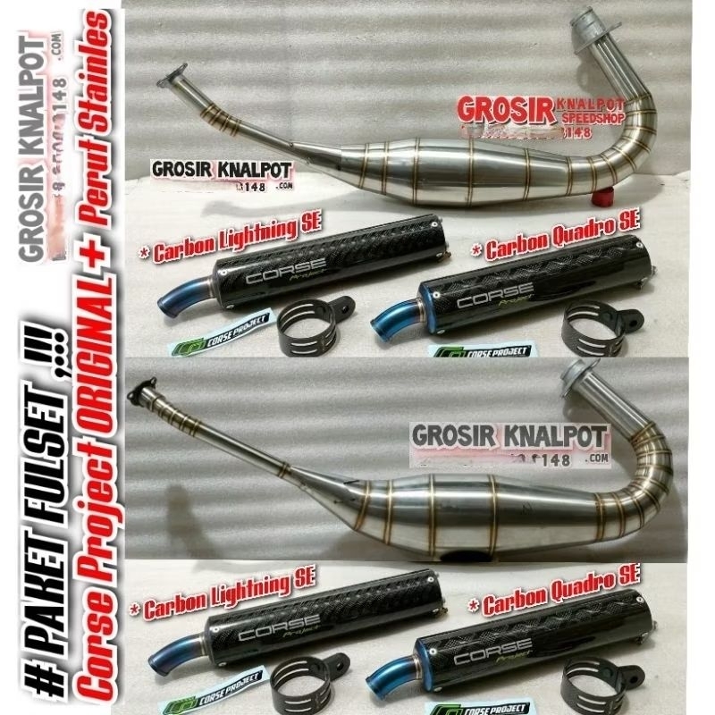 PAKET FULSET Knalpot Silincer CORSE PROJECT ORIGINAL Carbon Kevlar PLUS Perut Stainles RX King RxKin