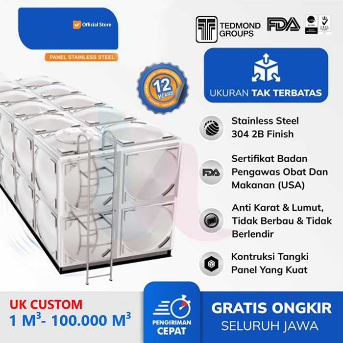 TANGKI AIR PANEL STAINLESS STEEL 4000 LITER GRAND TANGKI FABRIKASI INDUSTRI