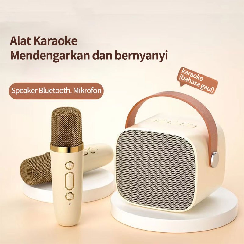 Speaker Microphone Karaoke Set Bluetooth Mini Full bass Portable Karaoke Bass K1 Microphone Premium 
