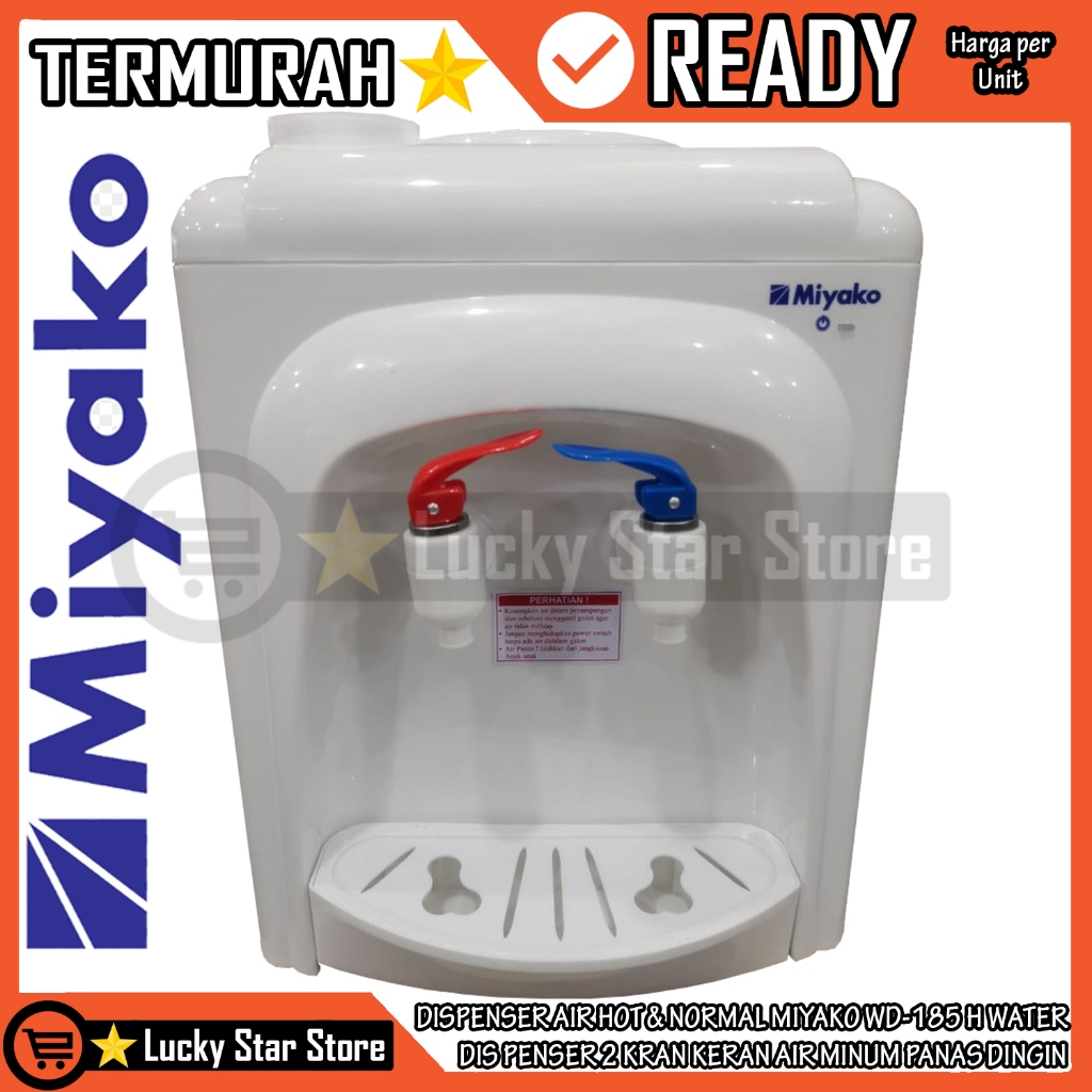 DISFENSER GALON ATAS DISPENSER AIR MIYAKO WD-185 H FILTER SUPER HOT & NORMAL WATER DIS PENSER 2 KRAN