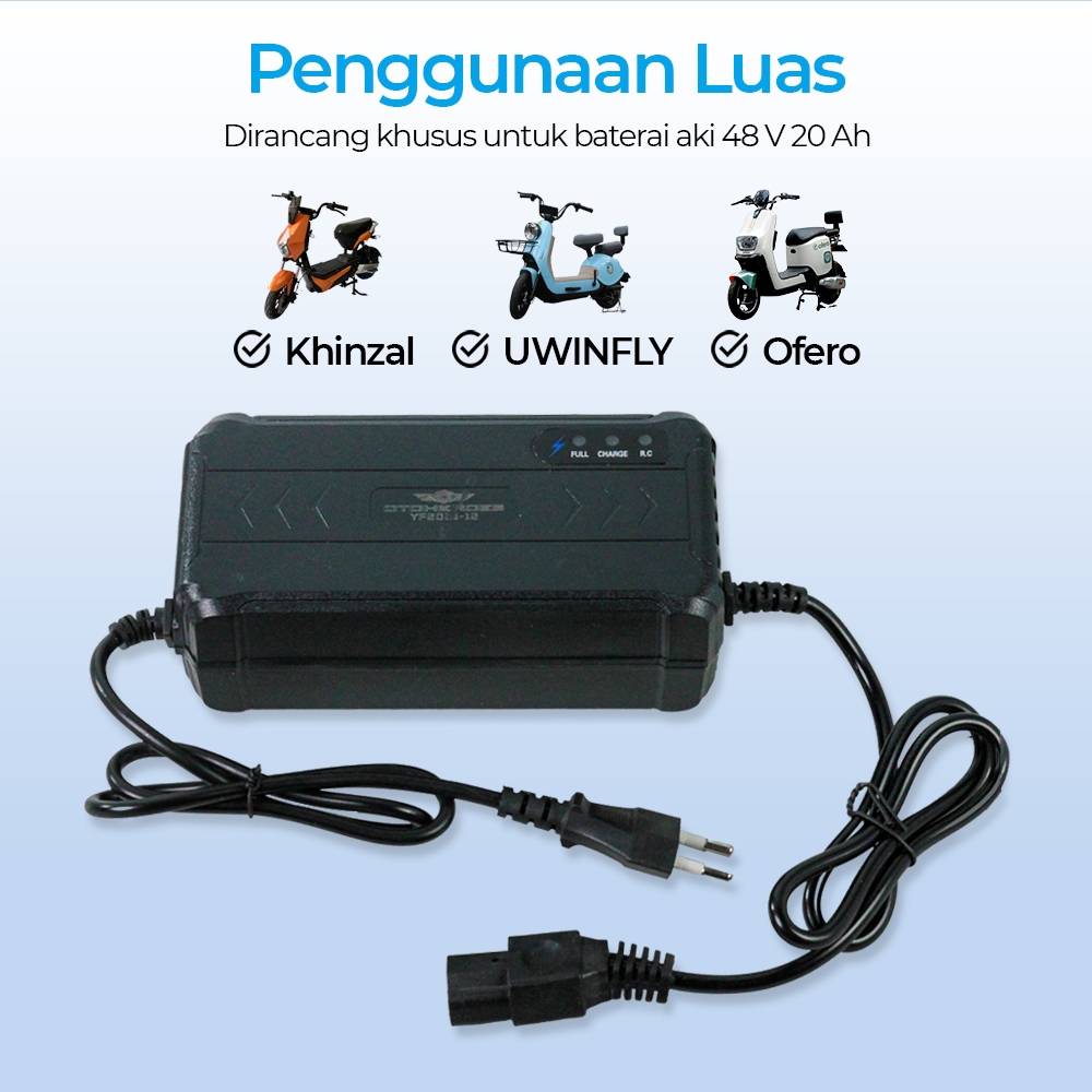 Charger Batre Aki Motor Sepeda Listrik Scooter Elektrik 48V 20AH Portable With Smart Intelligent Plu