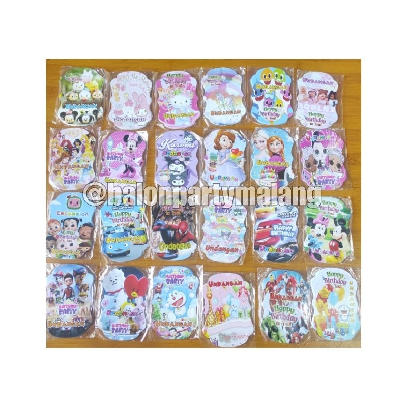 undangan ultah ulang tahun KECIL isi 10 invitation karakter kuromi sanrio tayo cars pony unicorn spi