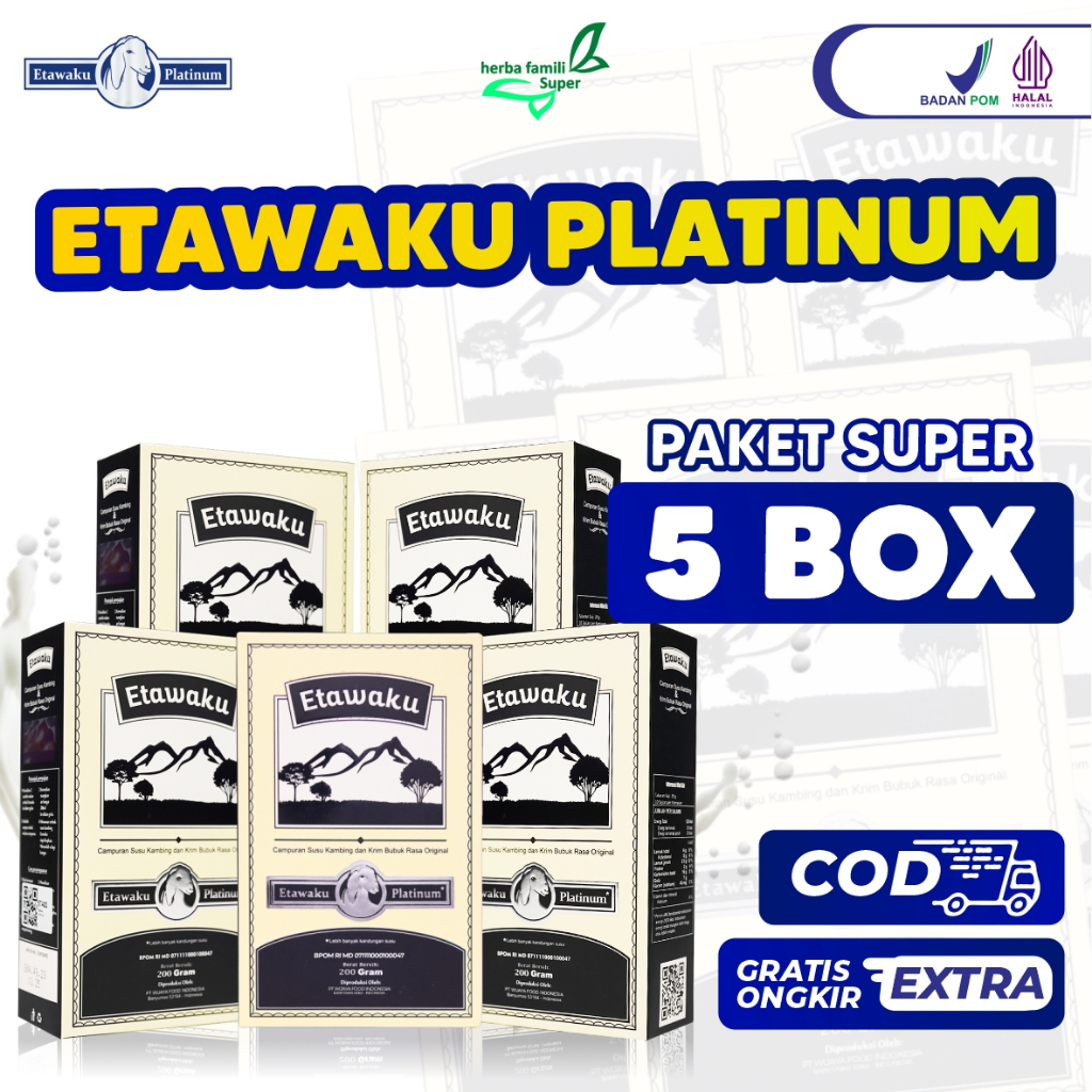 

Paket 5 Box ETAWAKU Platinum Susu Kambing Etawa Mengatasi Nyeri Tulang & Sendi