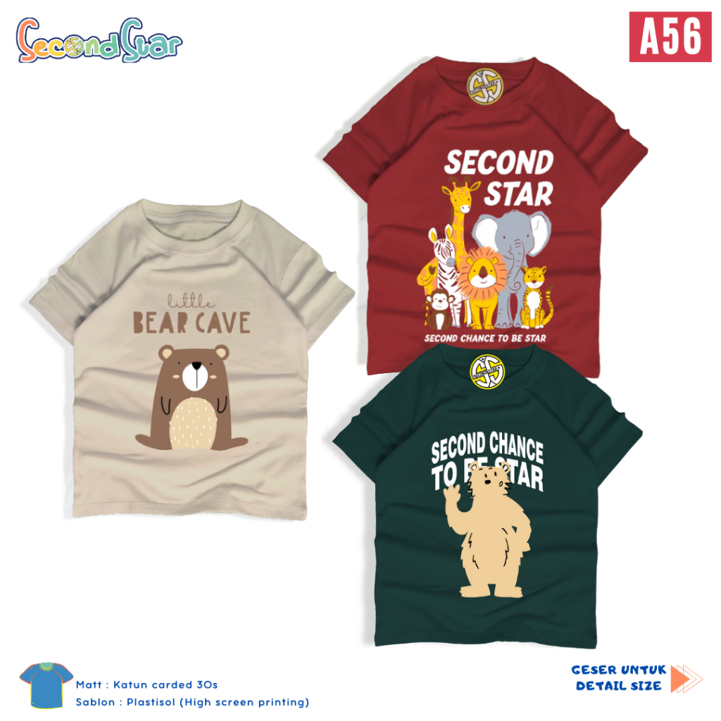 Second Star baju anak laki laki prempuan unisex Kaos oblong 3,5-12 tahun - SSA56