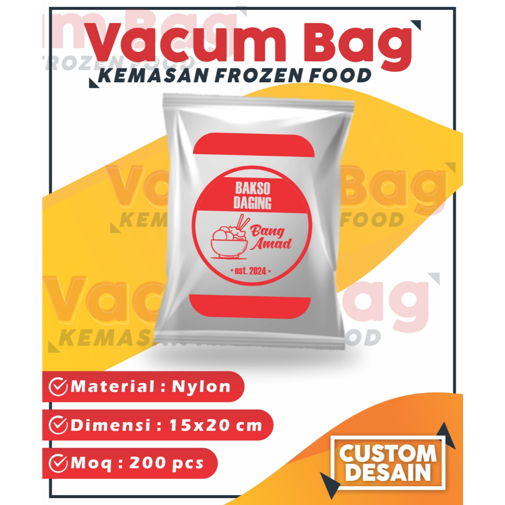 Sablon Plastik Makanan Vacum Embos | 15x20 cm | Kemasan Frozen Food | Plastik Frozen Food | Plastik 