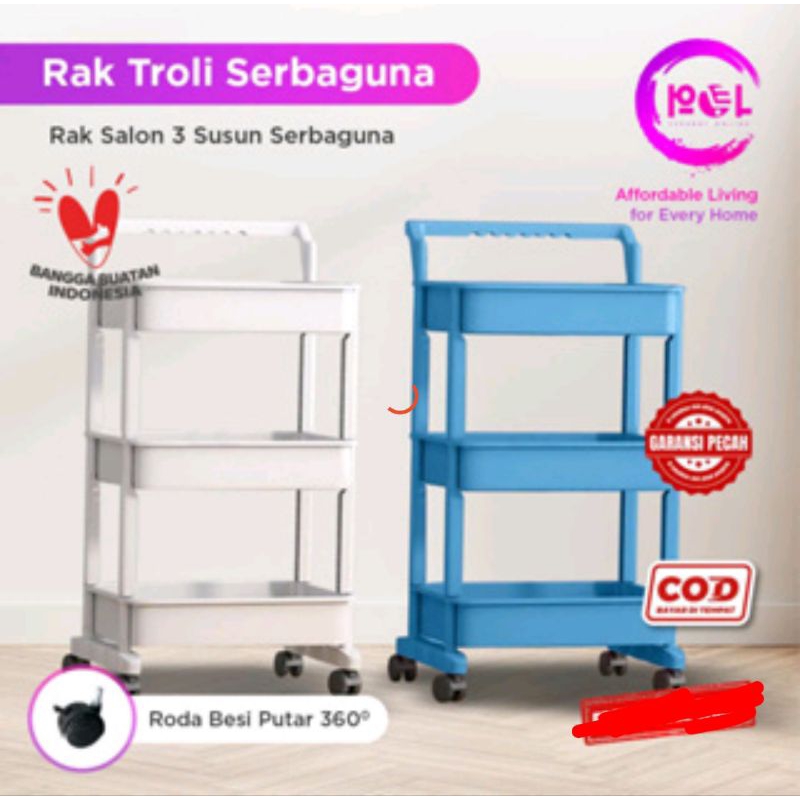 Rak Troli Multibaby 3 Susun Bahan Plastik Tebal Kuat Kokoh Cocok untuk Pakaian Buku Piring Bumbu Kos