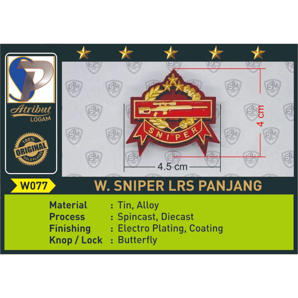 PIN BREVET WING SNIPER LRS PANJANG pakai AKRELIK