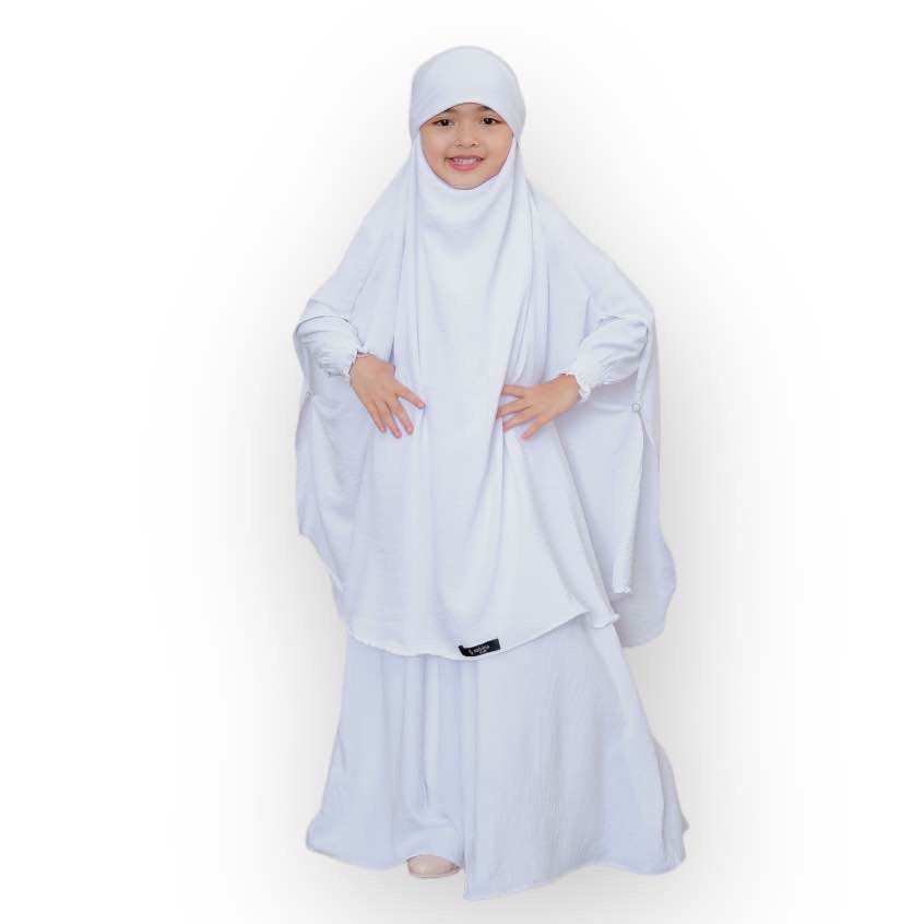 Salvina Kids Gamis Anak Perempuan French Khimar Free Cadar Madina Set - Putih
