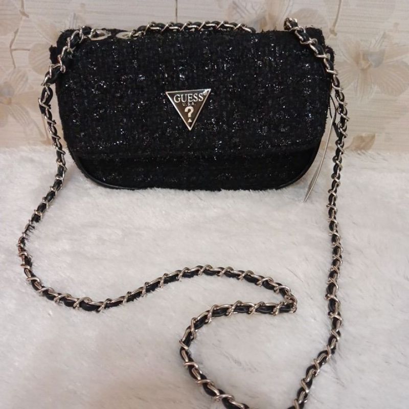 TAS GUESS TWEED BLACK NEW / BAG GUESS CROSSBODY ELEGANT SALE