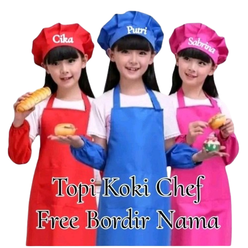 Topi Chef Anak Bordir Nama | Topi Koki Anak Laki Laki Perempuan