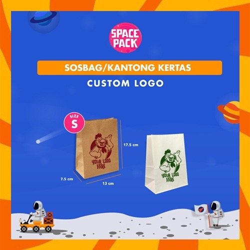 

CUSTOM CETAK LOGO Sosbag / Kantong Kertas (S) White/Brown, FREE DESAIN - SPACEPACK