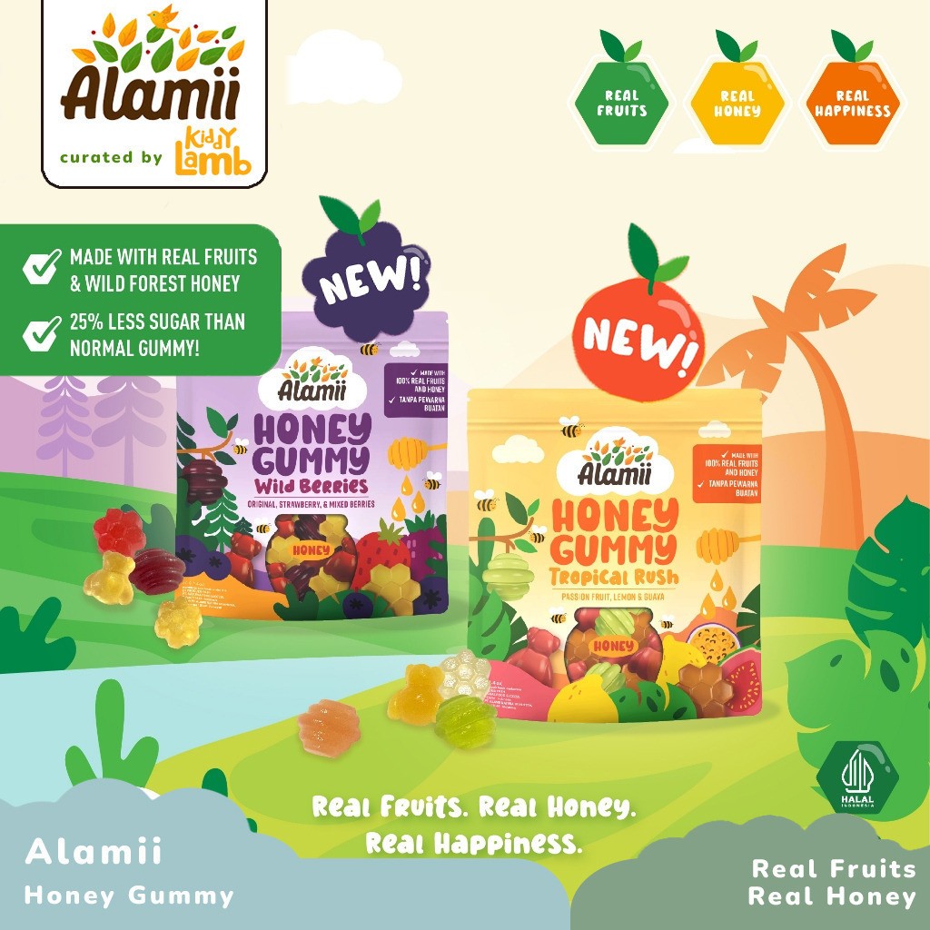 

Alamii Honey Gummy 40gr / Snack Cemilan Anak Sehat Rendah Gula / Permen Rendah Gula / Yupi