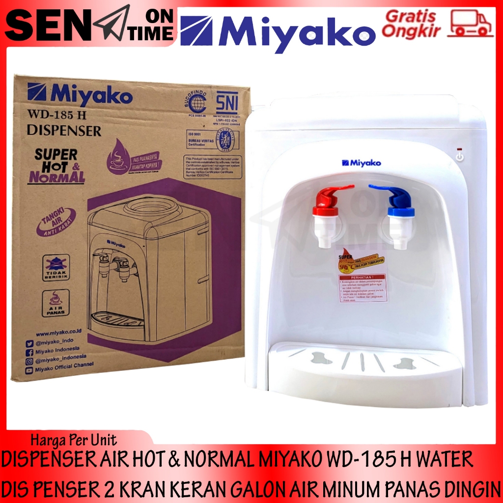 DISPENSER AIR MIYAKO WD-185 H DISFENSER GALON ATAS FILTER SUPER HOT & NORMAL WATER DIS PENSER 2 KRAN