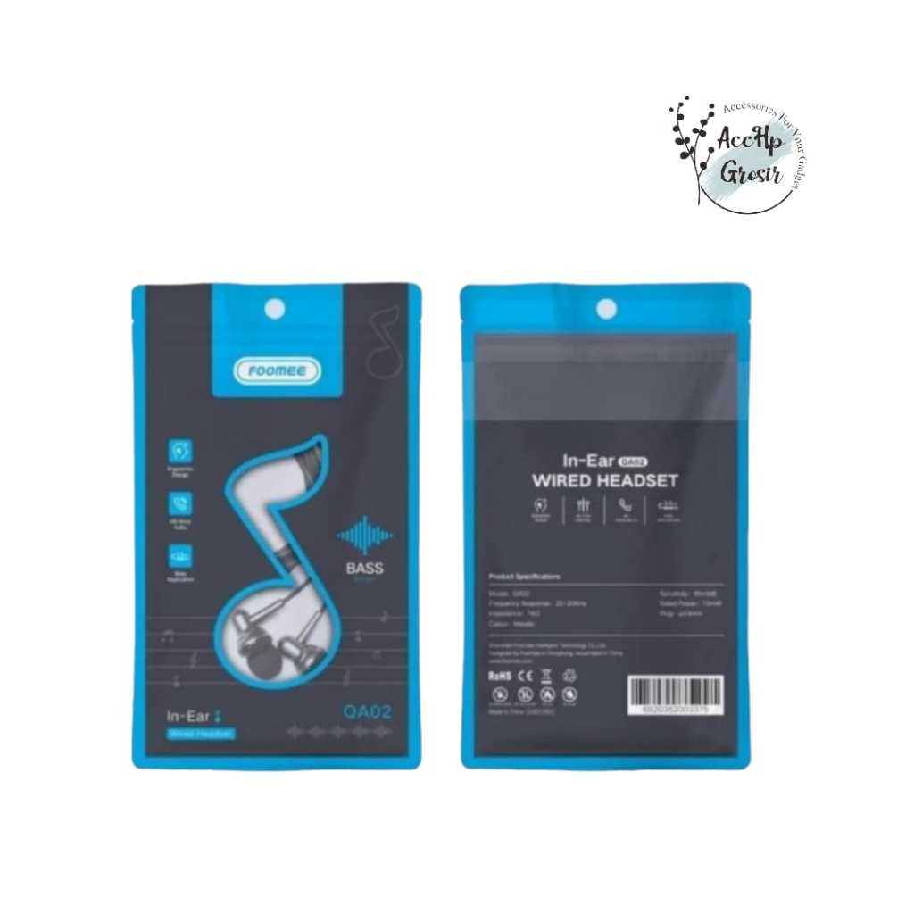 Handsfree Foomee QA02 in-Ear WIRED HEADSET Super Bass Original Foomee Earphone QA02