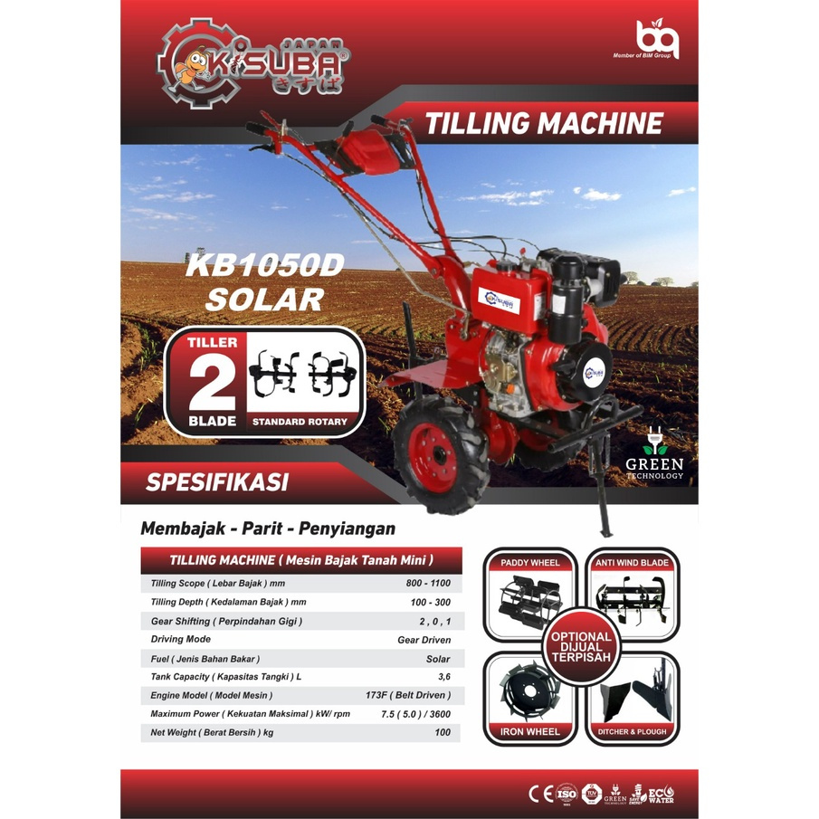 KISUBA Mesin Traktor Mini Cultivator KB1050D DIESEL / Mesin Bajak Sawah Basah Kering Solar - Tiller 