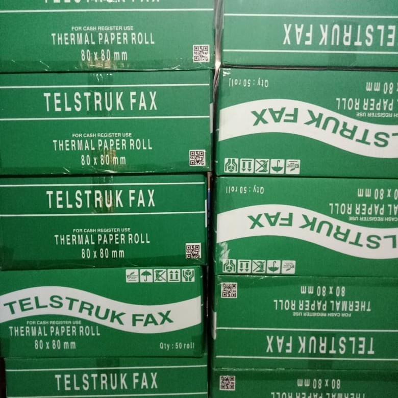

kertas thermal telestruk fax 80mmx80mm hasil cetak hitam 1dus isi 50roll