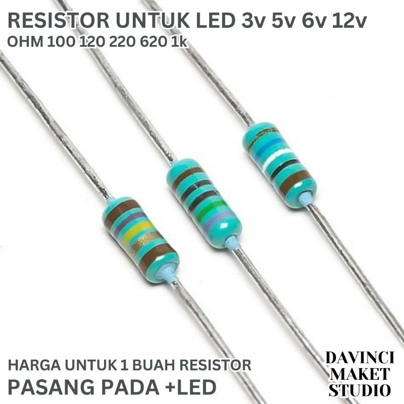 RESISTOR 100 180 220 620 1000 1K R Film Standard untuk LED 3V 6V 9v 5V 12V