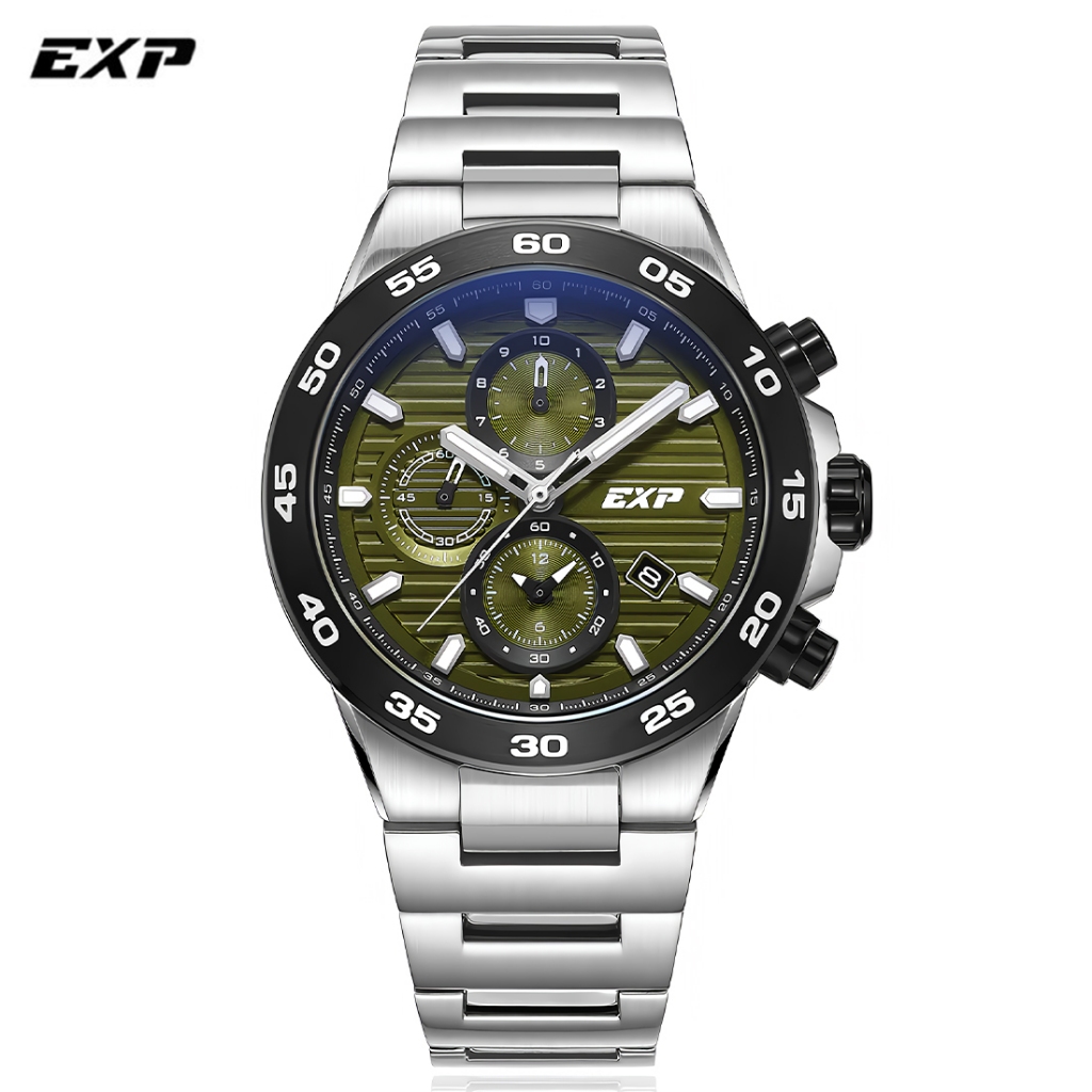Expedition 6848 MCBTBGN - Jam Tangan Chronograph Pria - Silver Green - Stainless Steel