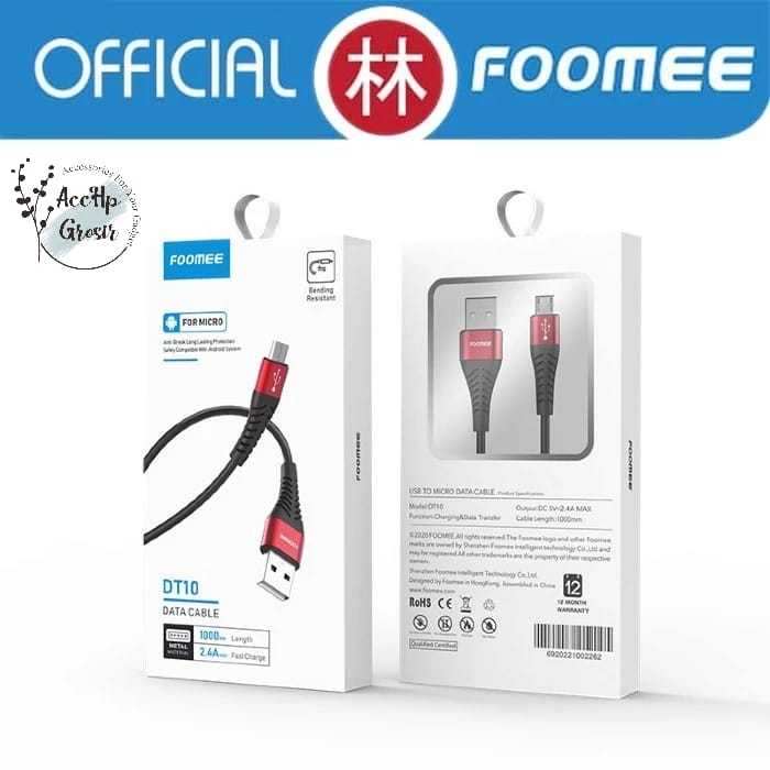Kabel Data Charger Foomee Micro (DT10) Type C (DQ10) Lightning (DL10) Kabel Fast 2.4A FOOMEE Cable