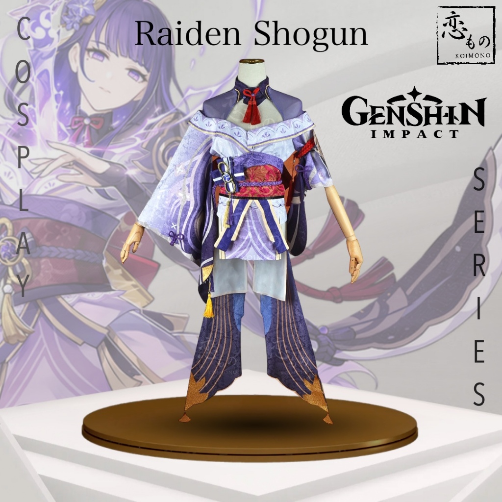 KOIMONO Raiden Shogun Genshin Impact Default Costume Cosplay Set Include Wig Ei Raiden Mei + Shoes /