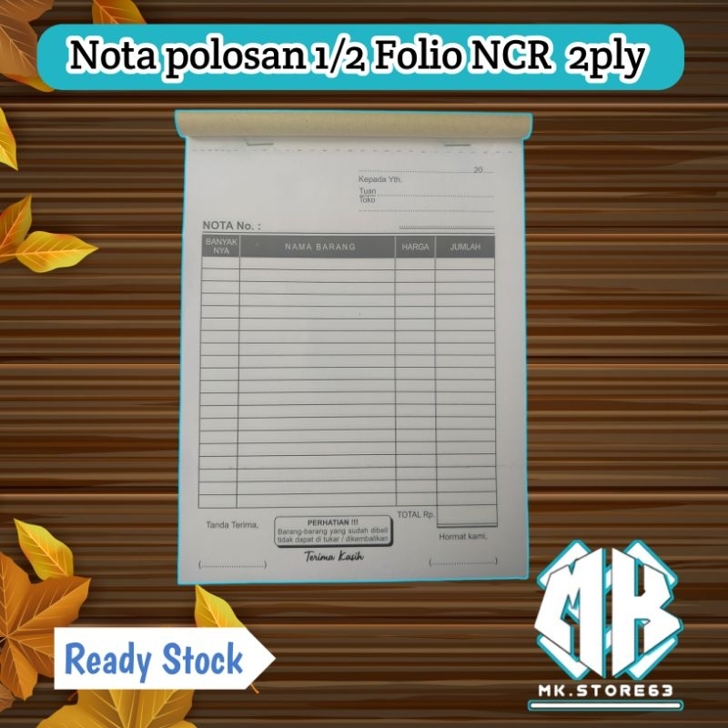 

NOTA KONTAN 1/2 FOLIO 1 PLY - SIAP KIRIM
