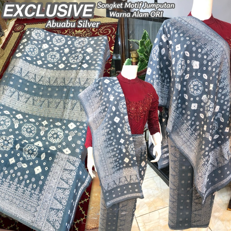 EXCLUSIVE Songket Tenun Motif Jumputan ORI Abuabu Silver /songket tenun asli palembang /ilham songke