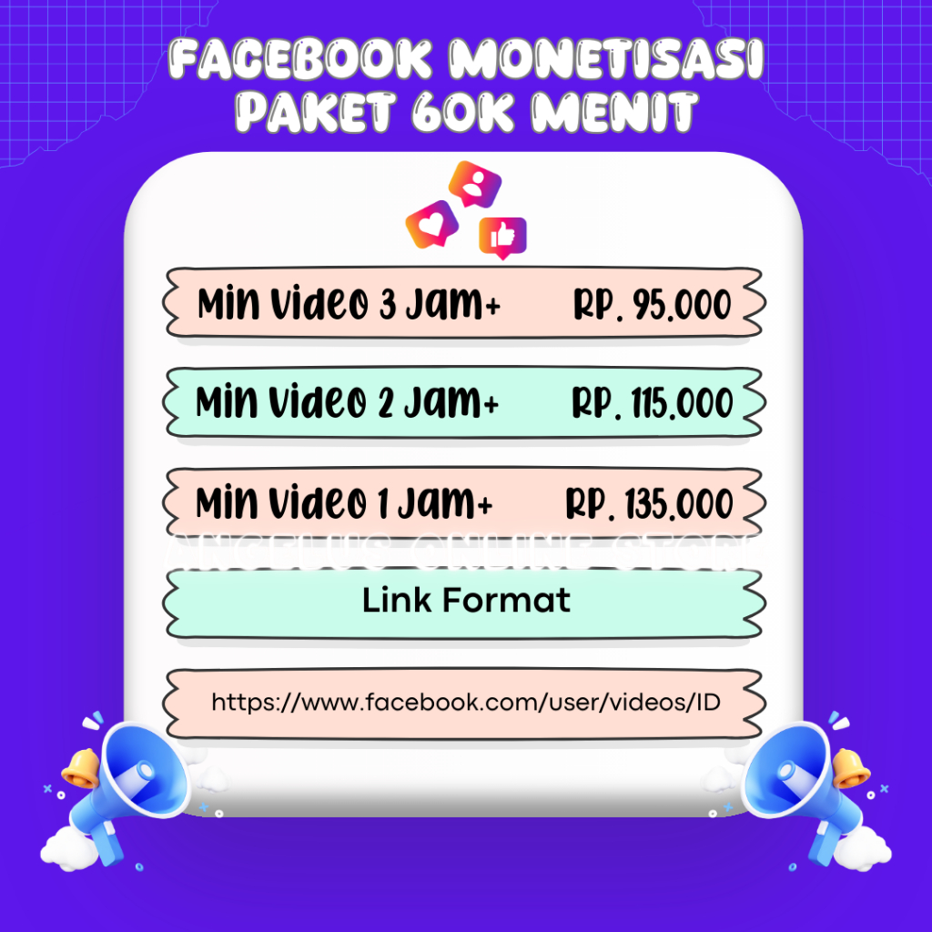 Paket Monet 60K Menit Facebook 1-3 Jam