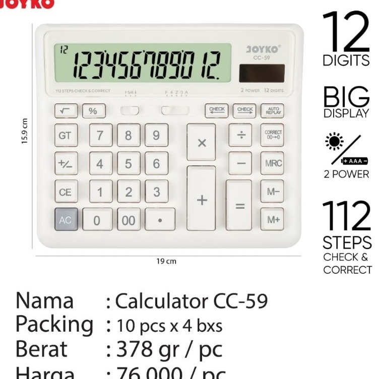 

Pasti Murah calculator cc59 joyko 12 digit