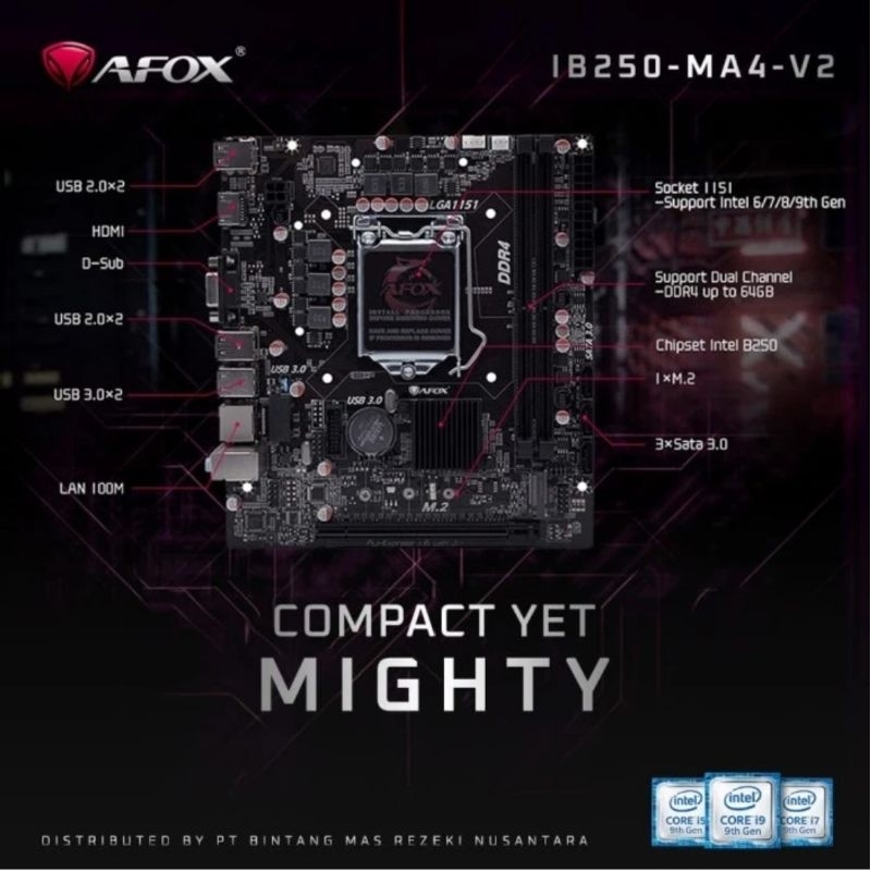 MOTHERBOARD AFOX B250 MA4-V2 LGA 1151 GEN 6-9