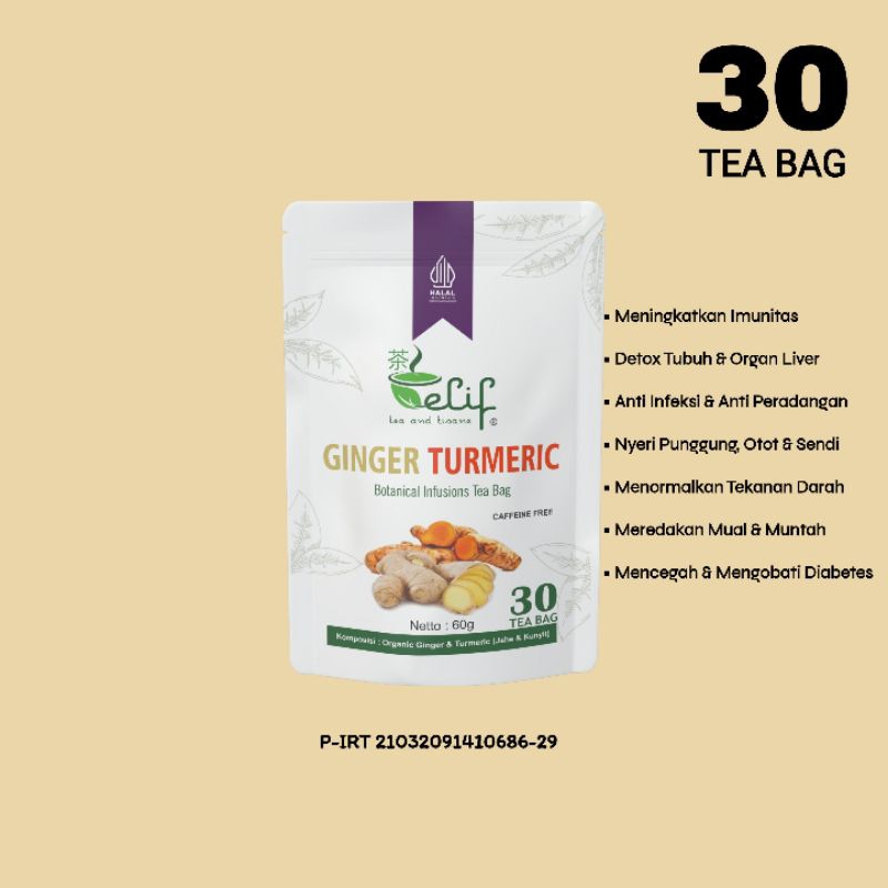 

p4yu ELIF TEA AND TISANE Ginger Turmeric Tea Teh Jahe Kunyit 30 Tea Bag