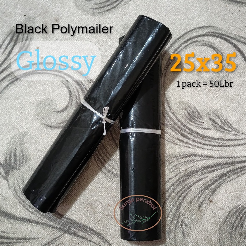 

POLYMAILER 25x35 HITAM POLOS GLOSSY POLIMAILER PLASTIK OLSHOP POLIMER PACKING