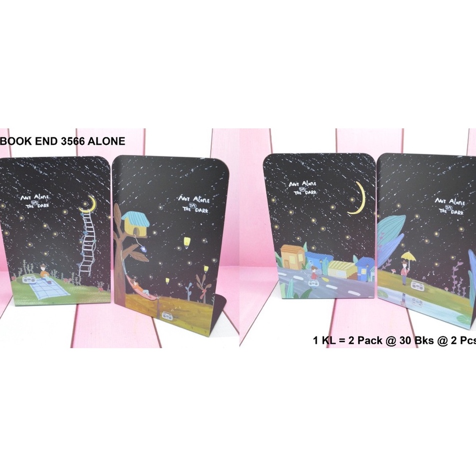 

Terlaris penahan buku atau stand book dari besi motif not alone in the dark