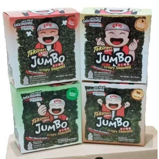 

Tokinori JUMBO Crispy Seaweed Per Box Toki Nori Rumput Laut Rasa Original & BBQ & Ayam Bawang & Pedas isi 12Pcs 4gram