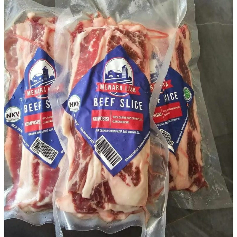 

beef daging slice premium 250gr/halal MUI tidak ajuran merk menara lisa