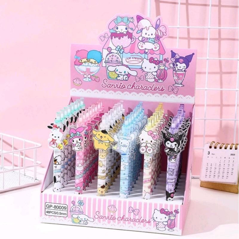 

48pcs pulpen gel sanrio Gel Pen Sanrio kuromi 1box Alat tulis karakter
