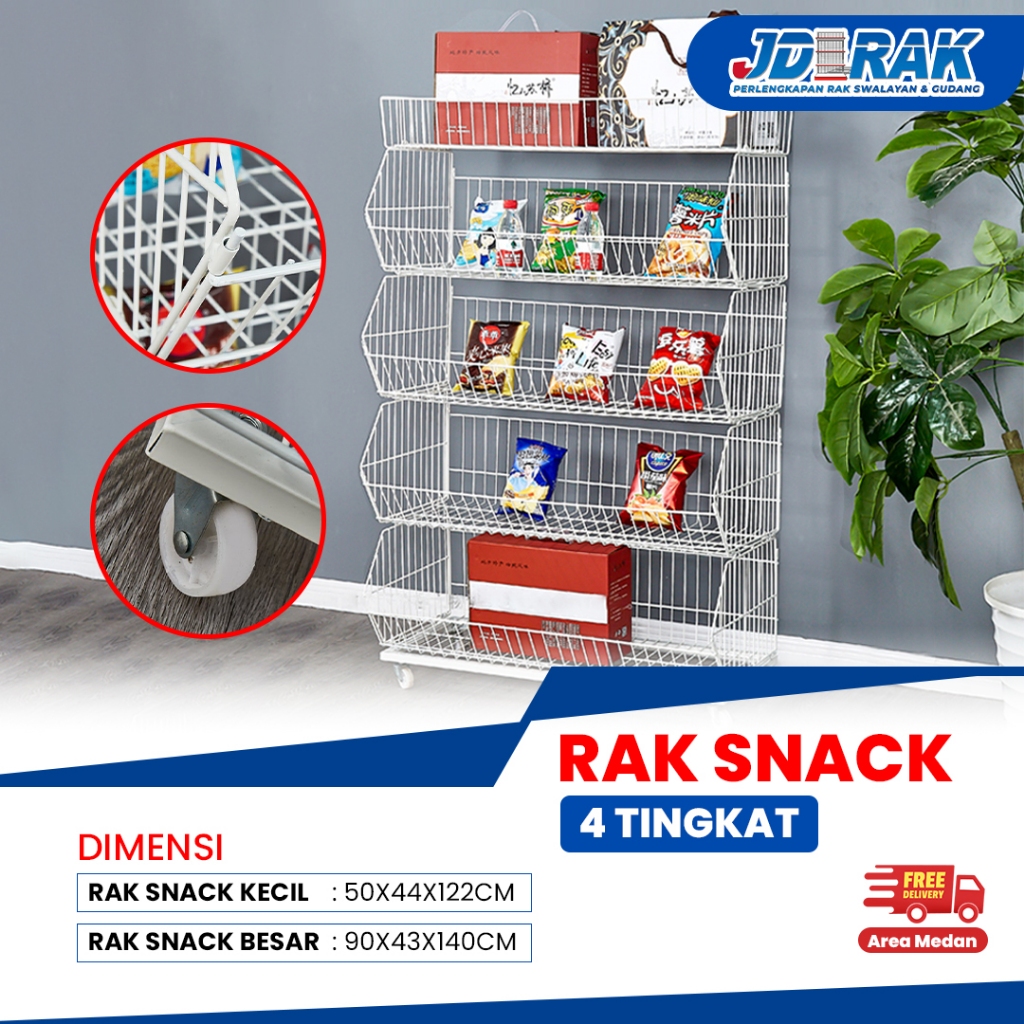 Rak Snack Chiki/Rak Susun Display Pajangan Makanan Ringan/Rak Snack 4 Tingkat Putih