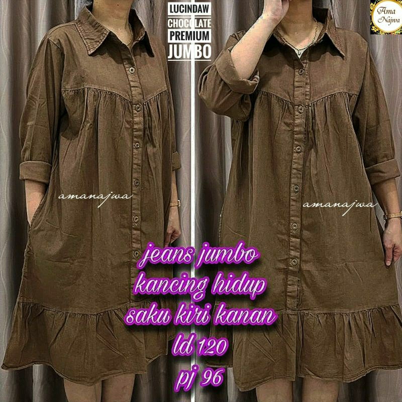 Lucindaw Long Tunik Jumbo Polos Mocca Jeans Ld 120 Fit XXXL By Amj