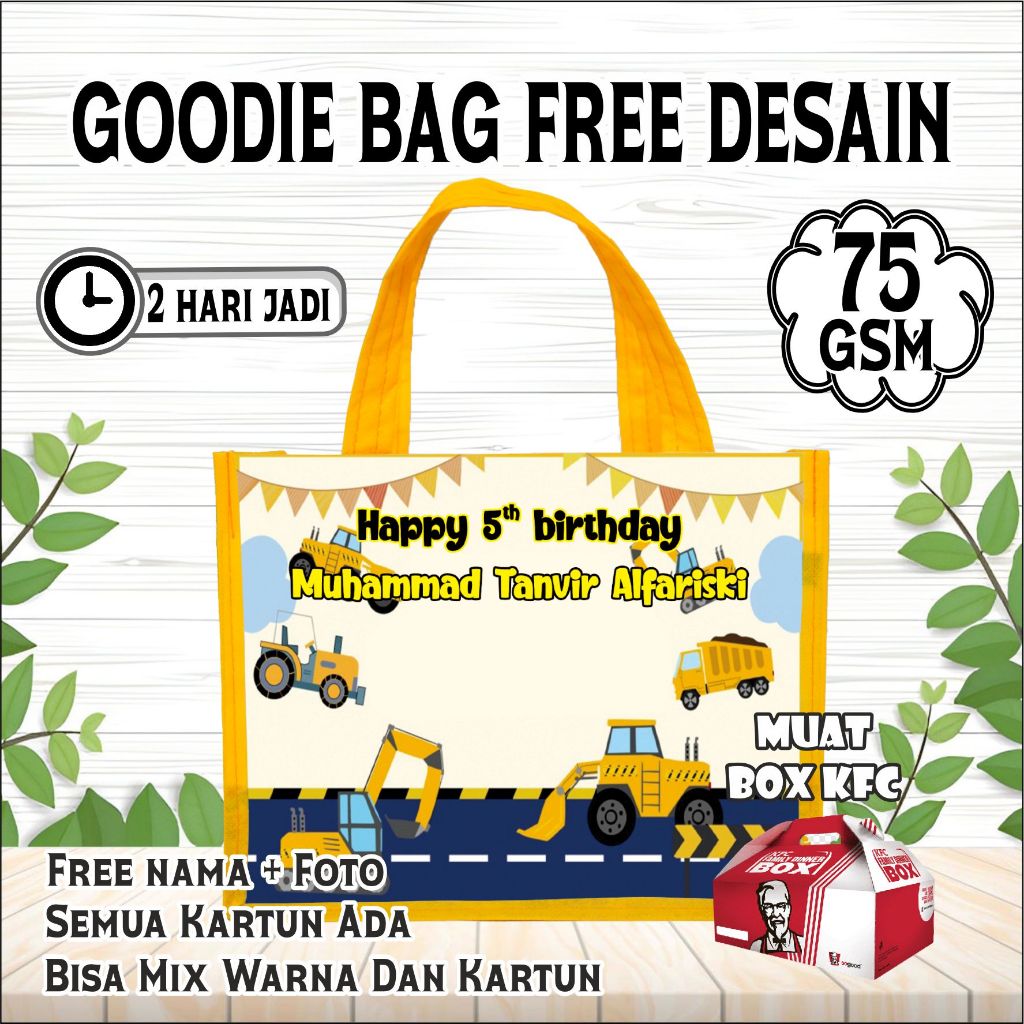 

PAKET TAS 50 PCS/GOODIE BAG ULANG TAHUN ANAK/TOTE BAG/TAS MURAH/TAS ULTAH/TAS EXCAVATOR