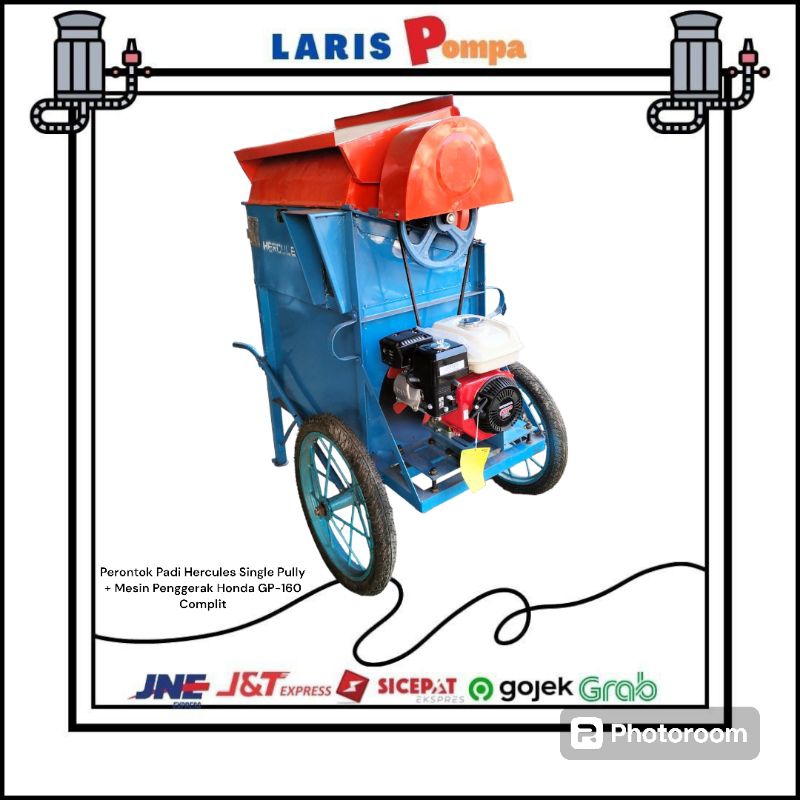Perontok Padi Hercules Single Pully + Mesin Penggerak Honda GP-160 Complit