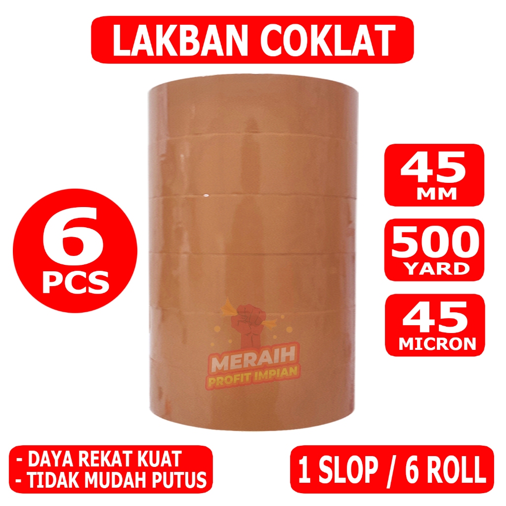 

Termurah!!! 1 SLOP / 6 PCS - Lakban Coklat 500 Yard - Lakban JUMBO MPI 45 mm x 500 Yard - Daya Rekat Kuat - Tidak Mudah Putus