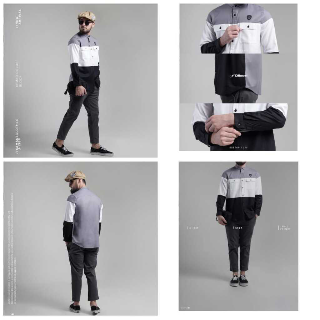 SAMASE Original Color Block Kemko Kemeja Koko Trendy U-138P