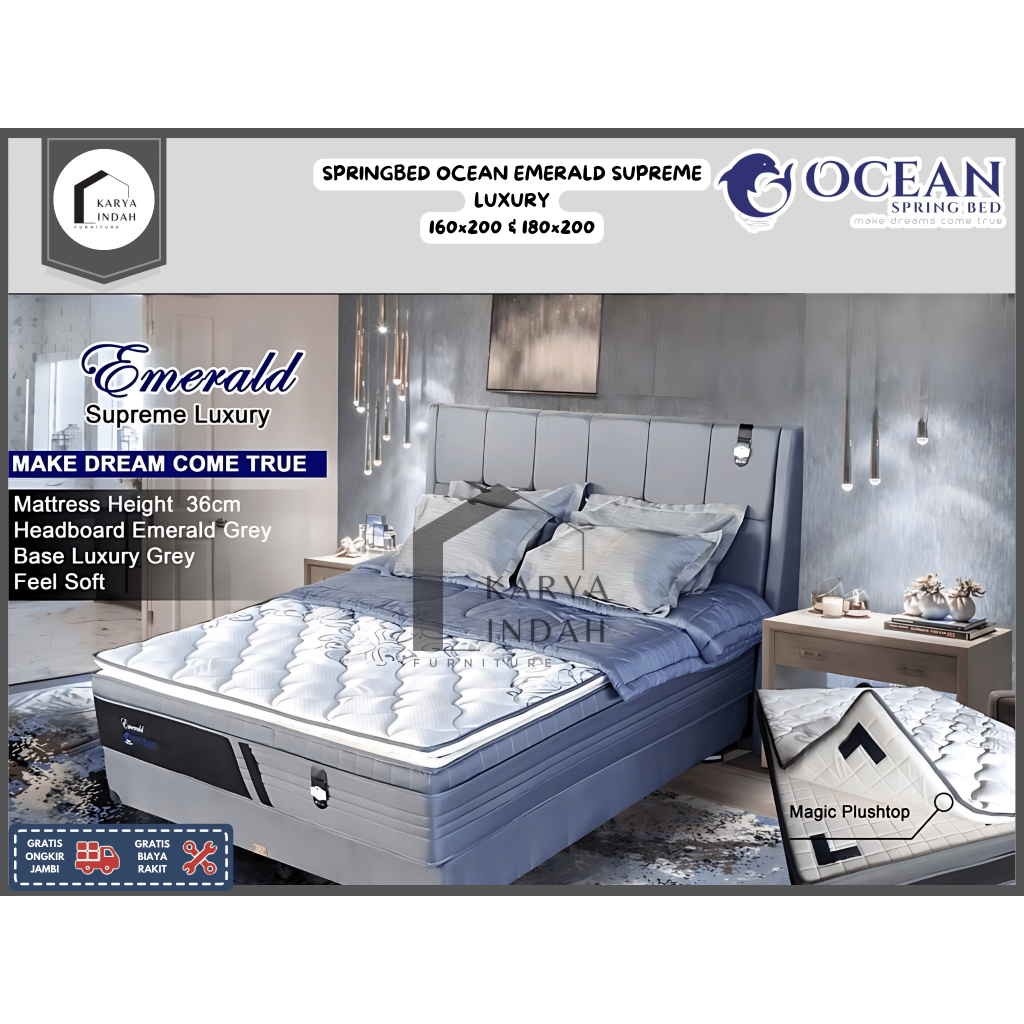 Springbed OCEAN EMERALD SUPREME LUXURY MAGIC PLUSH TOP PREMIUM - Kasur Matrass Mattress Ranjang Lapi