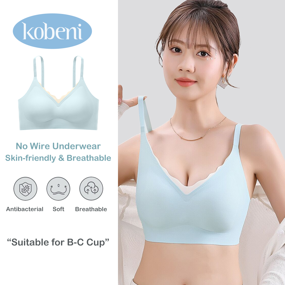(Indonesia Stock) KOBENI Seamless Bra Premium Tali Lebar Tanpa Kawat Premium Bra Seamless Wanita Tan