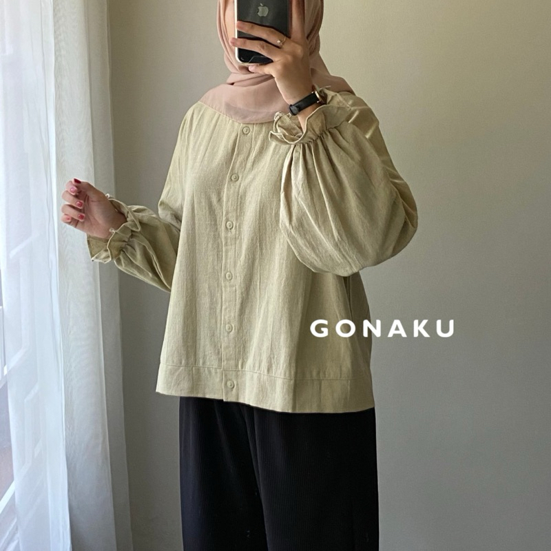 [GONAKU] Bella Oversized Crop Shirt | Busui Friendly | Crop Shirt | Outer Linen | Outer Crop | Kemej