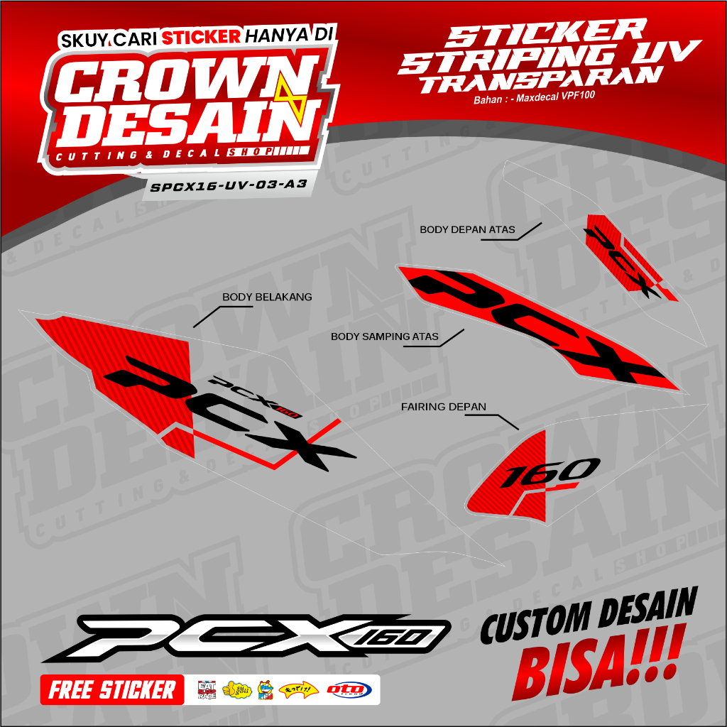 Striping Stiker PCX 160 New Variasi Malaysian Style Lis Merah - Stiker Satu Set bOdy PCX 160 New - S