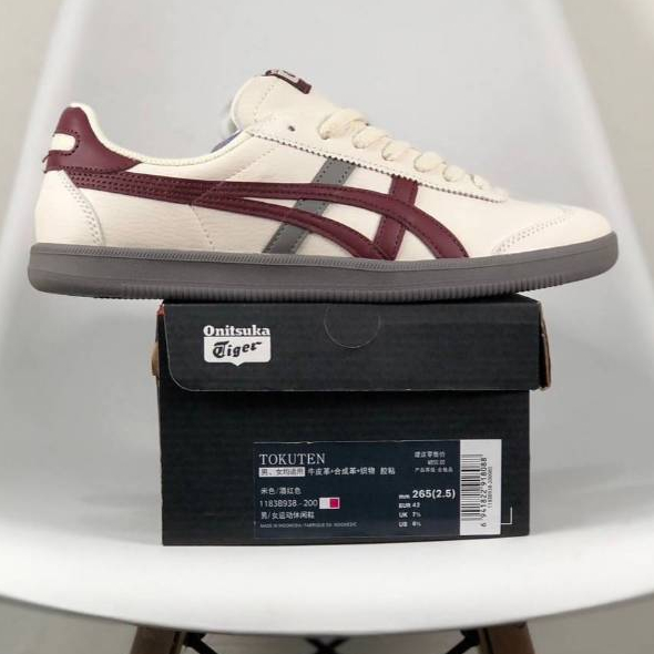 Sepatu Onitsuka Tiger Tokuten White Grey Burgundy Putih Abu Merah Sneakers Pria Olahraga Sport