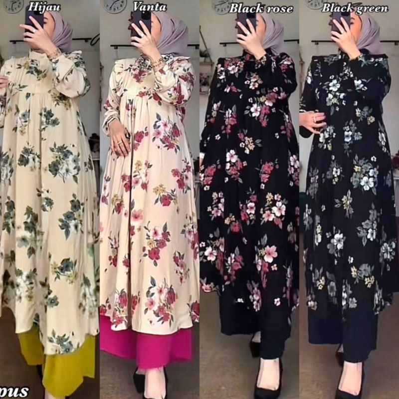 ONE SET TUNIK WANITA SETELAN TUNIK RAYON ONE SET TUNIK JUMBO ONE SET TUNIK MOTIF SETELAN RAYON CRING